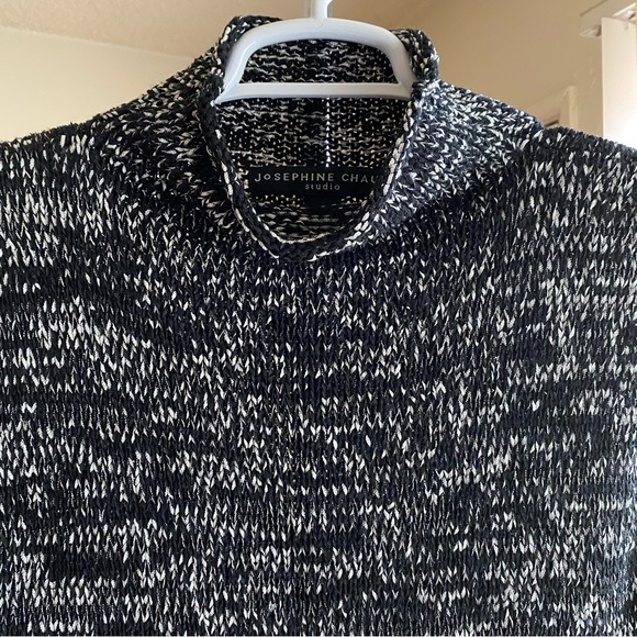 Sleeveless Mock Turtleneck Black White Speckled Knit Sweater Size Large - Picture 10 of 10